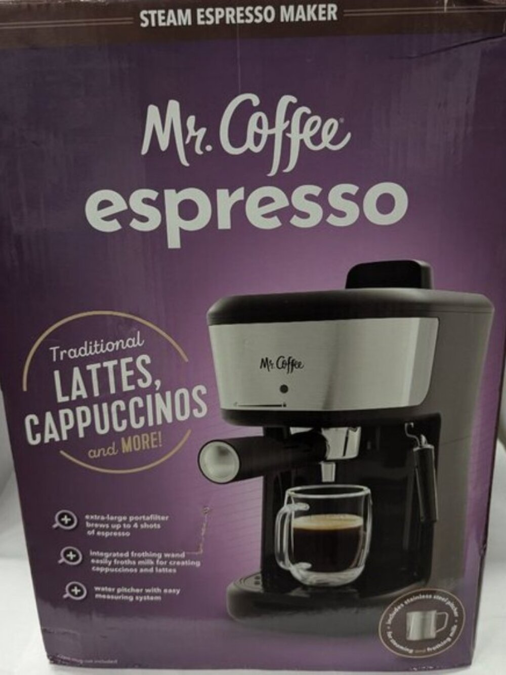 Mr. Coffee 4-Shot Steam Espresso Maker with Frothing Pitcher – Black